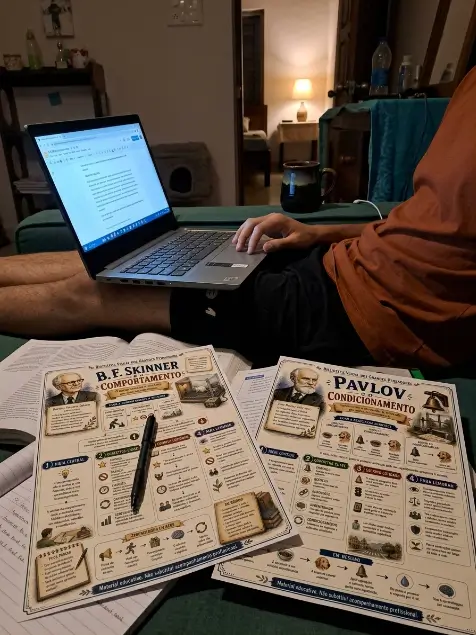Prévia com fichas de Skinner e Pavlov em estudo