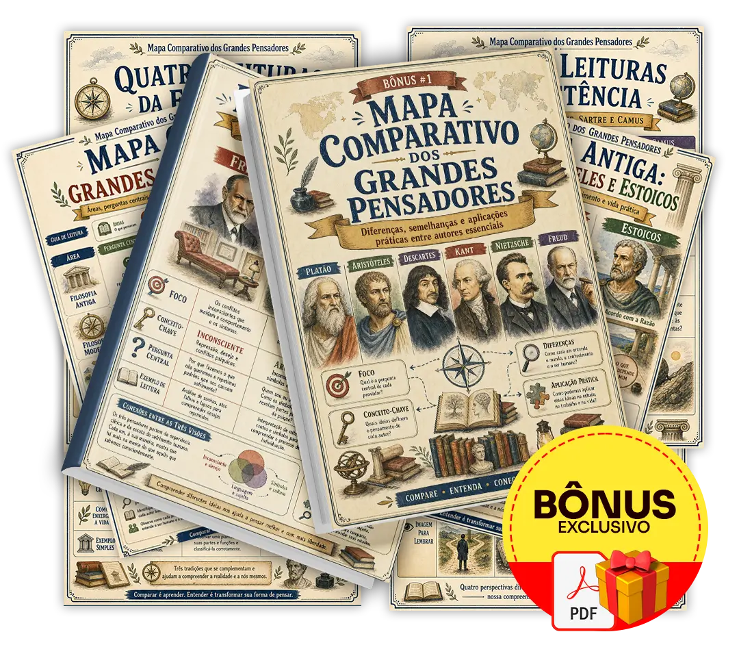 Mockup do bônus 1 - Mapa Comparativo dos Grandes Pensadores