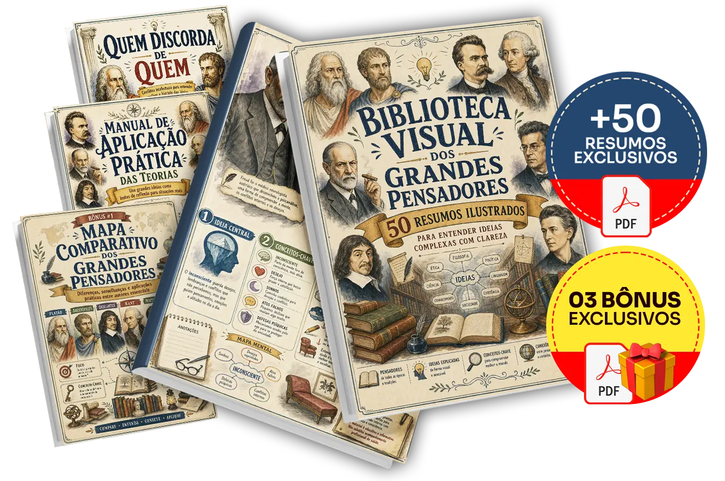 Mockup do Plano Completo da Biblioteca Visual dos Grandes Pensadores